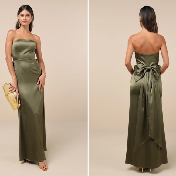 LULU's Sexy Prom Wedding Bridesmaid Elegant Romantic Satin Classy Maxi Gown - Picture 1 of 4
